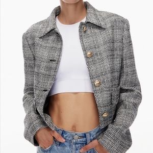 BABATON Frances Jacket Black White Woven Tweed Gold Buttons Size M